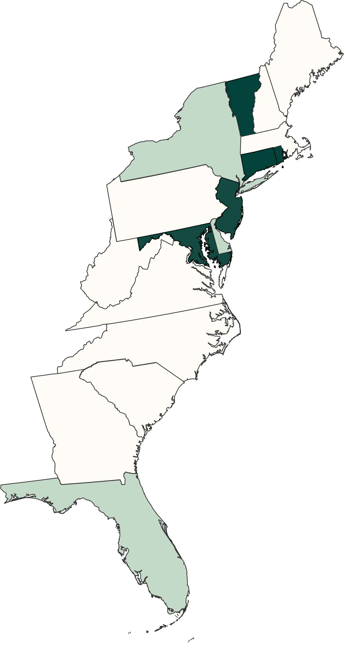 East Coast Locations Map